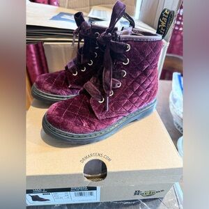 Kids Dr. Martens Quilted Velvet Lace-Up Boots in Burgundy